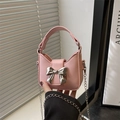 Mini pink bow handbag with silver metal bow and delicate chain strap for women - Pink