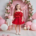 Détail de robe tutu en tulle rouge à volants pour fillettes idéale pour fêtes - Rouge / 100cm-4Y