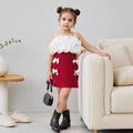 Détail du haut à volants pour fille et de la mini-jupe rouge ornée de nœuds - 90cm-3Y / Rouge