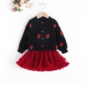 Set bambina con gonna tutù rossa e cardigan nero con applicazioni di rose 3D - 100cm-4Y / Set Fiore di Rosa Nera (YP25110802)