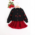 Completo bambina con cardigan nero in maglia con fiocchi rossi e gonna tutu in tulle - 100cm-4Y / Set Fiocco Nero (YP25111201)