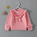 Felpa rosa da bambina con scollo a V a balze e fiocco decorativo in stile dolce - 90cm / Rosa