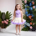 Meisjes set met paarse vlinderborduring en gelaagde witte tule rok voor feesten - 100cm / Abrikoospaars