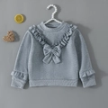 Felpa grigia da bambina con volant a V e fiocco grande su gruccia di perle - 90cm / Grigio