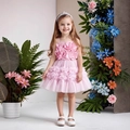 Pink girls princess tulle cake dress featuring 3D floral accents for formal parties - 100cm / Pink