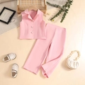 Conjunto de dos piezas para niña con chaleco rosa sin mangas y pantalones a juego - 90cm-3Y / Rosa
