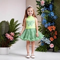 Meisjes limegroene top met paillettenvlinder en gelaagde mintgroene tule tutu-rok set - 100cm / Groen