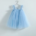 Girls light blue tulle tutu dress with ruffled straps and silver sequin star moon patterns - Blue Sequin / 80cm