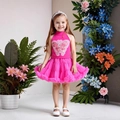 Meisjesset in roze met top met vlinderapplicatie en gelaagde tutu-rok voor zomer - 100cm / Rozerood