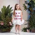 Girl's white sleeveless princess dress with pink heart appliques and organza rose skirt - 90cm-3Y / White and Rose Red Heart