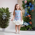 Light blue girls princess dress with pink heart applique and large white floral ruffle skirt - 90cm-3Y / Blue and Pink Heart