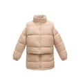 Kids long beige quilted puffer vest with stand collar and double-layer hem design - Brown / 100cm