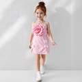 Pink girls summer dress set with large 3D flower applique and white bow details - 90cm (3Y) / Pink