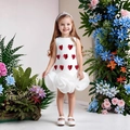 White sleeveless princess dress featuring 3D red hearts and a textured floral skirt - 90cm-3Y / White and Red Heart