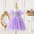 Detailansicht des lila Prinzessinnenkleids mit 3D-Schmetterlingen und Pailletten - Pailletten Lila / 100cm (4Y)