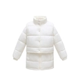 Detail view of cream white thick padded jacket featuring a two-piece design and stand collar - White / 100cm