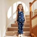 Ensemble d'été 2 pièces pour filles avec haut sans manches imprimé marguerites et pantalon - Lot de Chrysanthèmes / 90cm-3Y