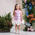 Pink heart-patterned girls' princess dress with large white organza floral skirt details - 90cm-3Y / Pink and Blue Heart
