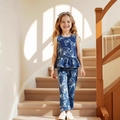 Ensemble d'été pour filles avec haut sans manches à volants et pantalon imprimé papillon - Ensemble Imprimé Papillon / 90cm-3Y