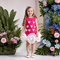 Rose red sleeveless girl's dress with white 3D hearts and large 3D floral hem - Rose Red and White Heart