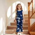 Set in denim due pezzi per bambina con gilet floreale e pantaloni larghi - 90cm-3Y / Set Fiocco Grandi Fiori