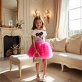Ensemble fille avec t-shirt blanc imprimé dessin animé et jupe tutu rose en tulle - Rose rouge