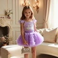 Meisjes lavendel tweedelige set met tutu van mesh en een print van een zwaan - 100cm-4Y / Paars