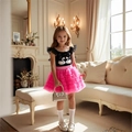 Zomerse meisjes set met zwarte zwanen top en fuchsia roze gelaagde tule tutu rok - 100cm-4Y / Zwart