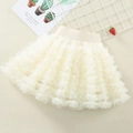 Girls layered mesh tutu skirt in cream white with comfortable elastic waistband - White / 90-100cm (4Y-28CM)