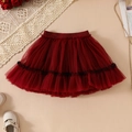 Gonna tutù rosso scuro per bambine con tulle multistrato e dettaglio orlo nero - 4Y / Borgogna