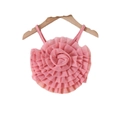 Pink mesh ruffled floral camisole top with layered 3D flower design for summer - 100cm-4Y / Pink