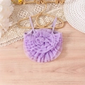 Purple vacation mesh camisole featuring 3D ruffled flower layers on a wooden hanger - 100cm-4Y / Violet