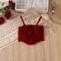 Girls burgundy mesh camisole top with large 3D flower applique on wooden hanger - 100cm-4Y / Burgundy