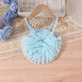 Light blue mesh tank top featuring a large 3D fabric flower on the front bodice - 100cm-4Y / Lake Blue