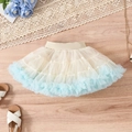 Girls' tutu skirt with cream and light blue tulle patchwork and elastic waistband - Apricot Blue