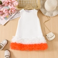 Toddler girl sleeveless ombre dress with orange ruffles on light wooden background - 100cm-4Y / Orange Red