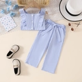 Ensemble d'été fille à rayures bleues avec haut à volants et pantalon large - 90cm (2 ans) / Bleu Azur