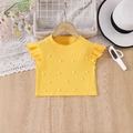 Top a costine giallo acceso per bambina con maniche a volant e perle su gruccia - Giallo / 100cm-4Y
