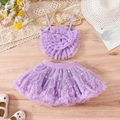 Zweiteiler für Mädchen: Lila Tutu-Rock mit Sternen und florales Trägertop in Lila - 100cm (4J) / Lila 3D-Blume mit lila Sternenrock