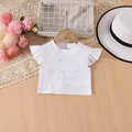 Top a costine bianco per bambina con maniche a volant e decorazioni in perle - Bianco / 100cm-4Y