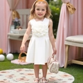 Elegant sleeveless white girls' dress featuring a large 3D floral accent for parties - 100cm / White