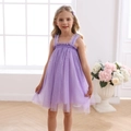Abito in tulle viola per bambina con stelle argentate e spalline sottili stile principessa - 90cm (18-24M) / Lavanda