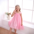 Mädchen Tüllkleid in Rosa mit Blumenmuster, Rüschenträgern und hoher Taille A-Linie Design - Rosa / 90cm (18-24M)