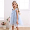 Abito in tulle celeste per bambine senza maniche con paillettes a stella per l'estate - 90cm (18-24M) / Azzurro
