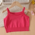 Nahaufnahme der rosaroten Strickweste mit hohlem Rautenmuster und geripptem Saum - 100cm-4Y / Rosarot (Ohne Blume) / Fuchsia