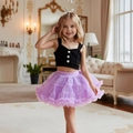 Girls black knit vest with heart buttons and purple layered tulle tutu skirt set - Black Vest + Purple Tutu Skirt / 100cm-4Y