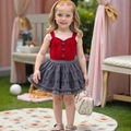 Girl's red knit sweater vest and grey tiered tutu skirt set for summer parties - Wine Red Vest + Gray Tutu Skirt