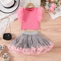 Ensemble haut rose à volants en tulle et jupe tutu grise pour petites filles - 110cm / Rose Bonbon & Rose Gris
