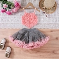 Rosa 3D Blumen-Trägertop und grauer gestufter Tüll-Tutu-Rock Set für kleine Mädchen - 100 / Rosa