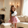 Haut sans manches bleu marine avec rose 3D et jupe tutu rose à volants pour filles - Rose / 100cm-4Y